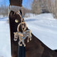 Distressed Leather and Cream Wool Crossbody Purse