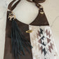 Distressed Leather and Cream Wool Crossbody Purse