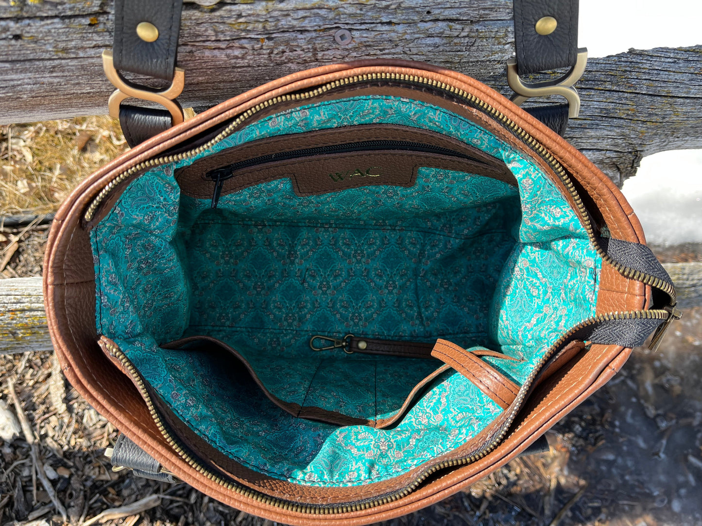 Teal Longhorn and Two Toned Leather Handbag