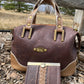 Two Toned Brown Leather Handbag and Matching Wallet