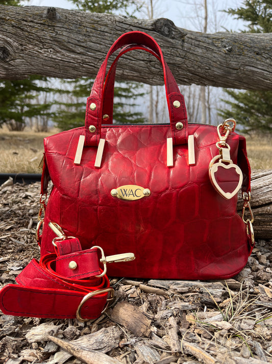 Red Alligator Embossed Leather Purse