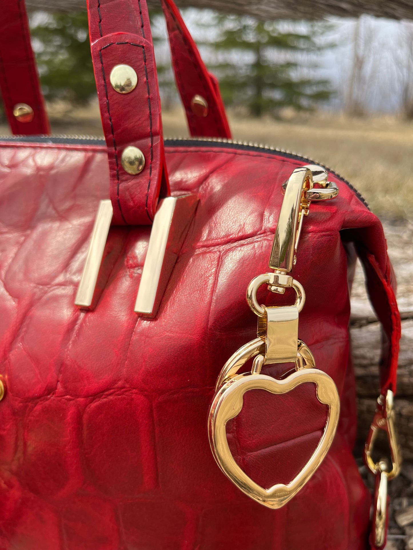 Red Alligator Embossed Leather Purse