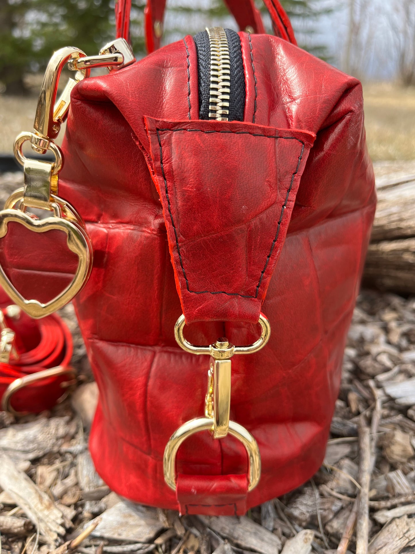 Red Alligator Embossed Leather Purse