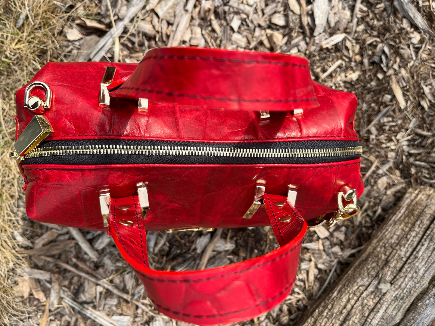 Red Alligator Embossed Leather Purse