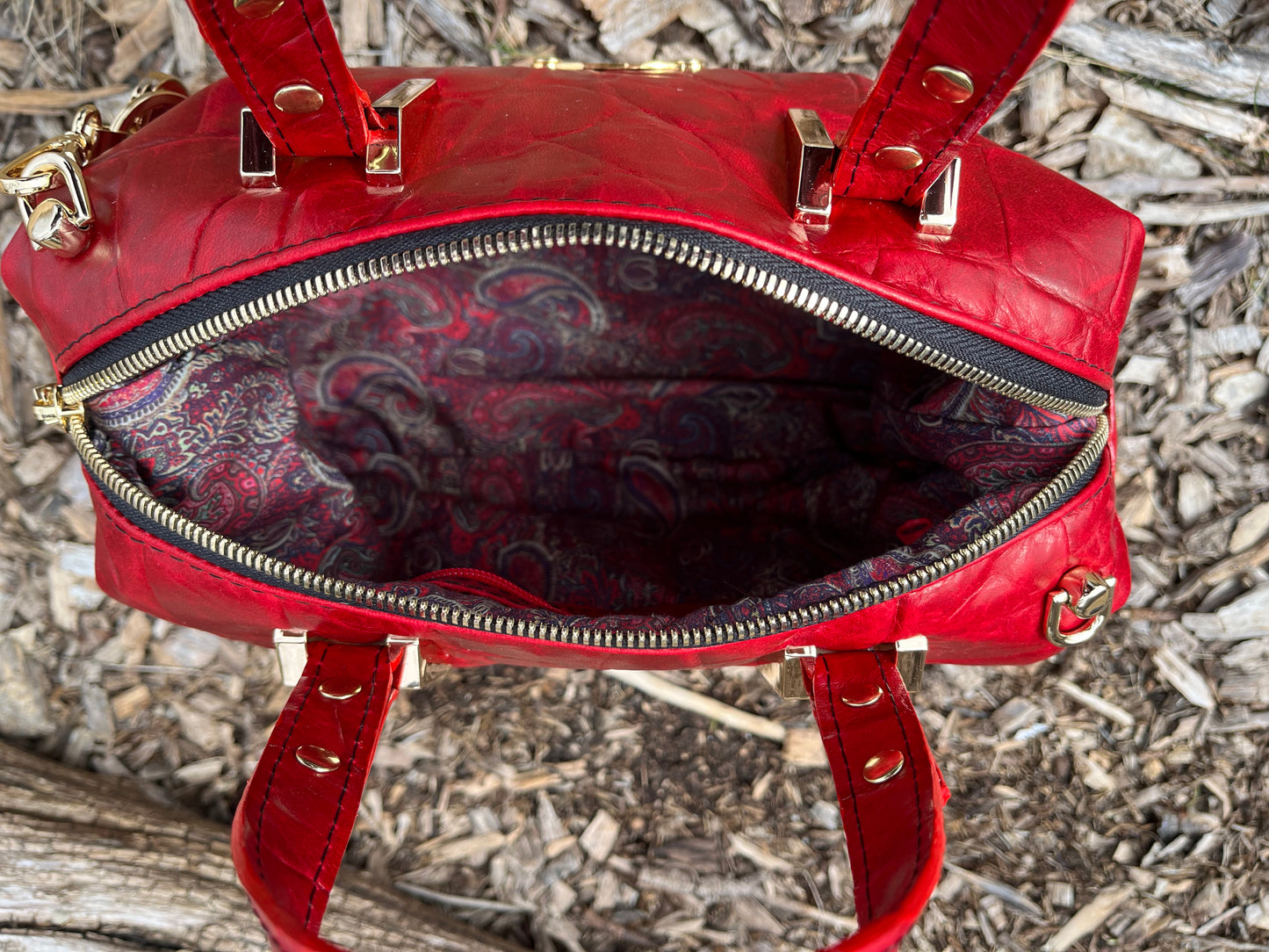 Red Alligator Embossed Leather Purse