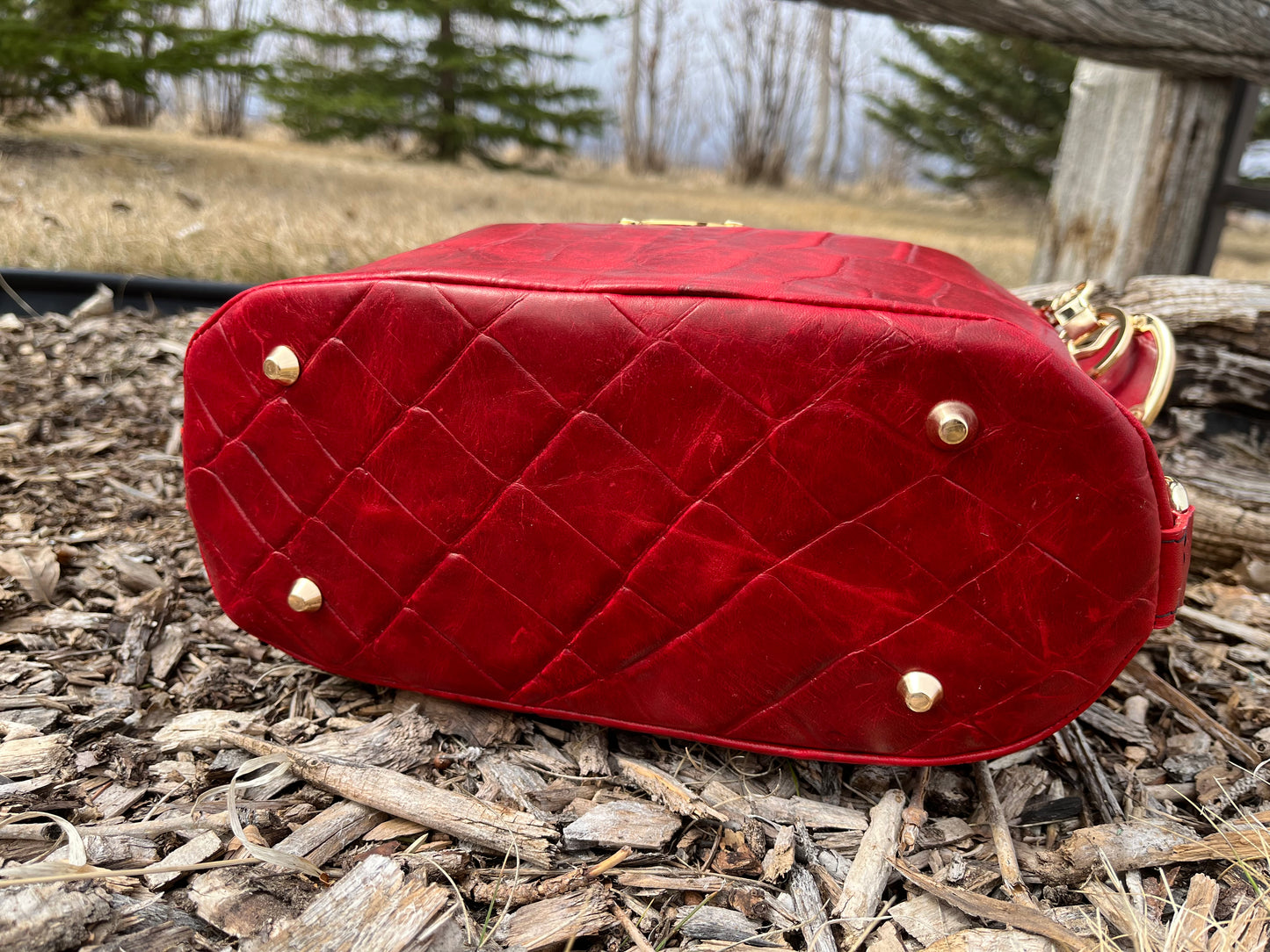 Red Alligator Embossed Leather Purse