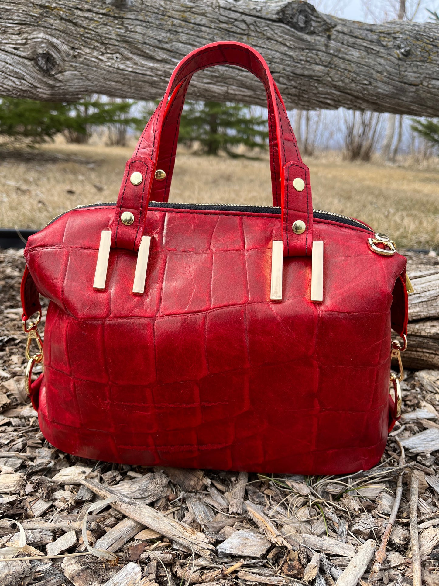 Red Alligator Embossed Leather Purse