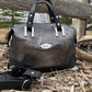 Metallic Floral Embossed Leather with Black Accents Handbag
