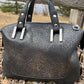 Metallic Floral Embossed Leather with Black Accents Handbag