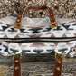Pebbled Brown Leather with Cream Wool Travel Bag