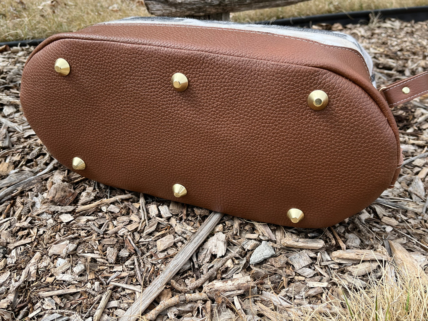 Pebbled Brown Leather with Cream Wool Travel Bag