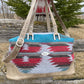 Distressed Grey Leather and Teal Blue Wool Travel Bag