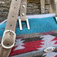 Distressed Grey Leather and Teal Blue Wool Travel Bag