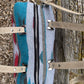 Distressed Grey Leather and Teal Blue Wool Travel Bag