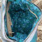 Distressed Grey Leather and Teal Blue Wool Travel Bag