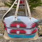 Distressed Grey Leather and Teal Blue Wool Travel Bag