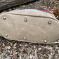 Distressed Grey Leather and Teal Blue Wool Travel Bag