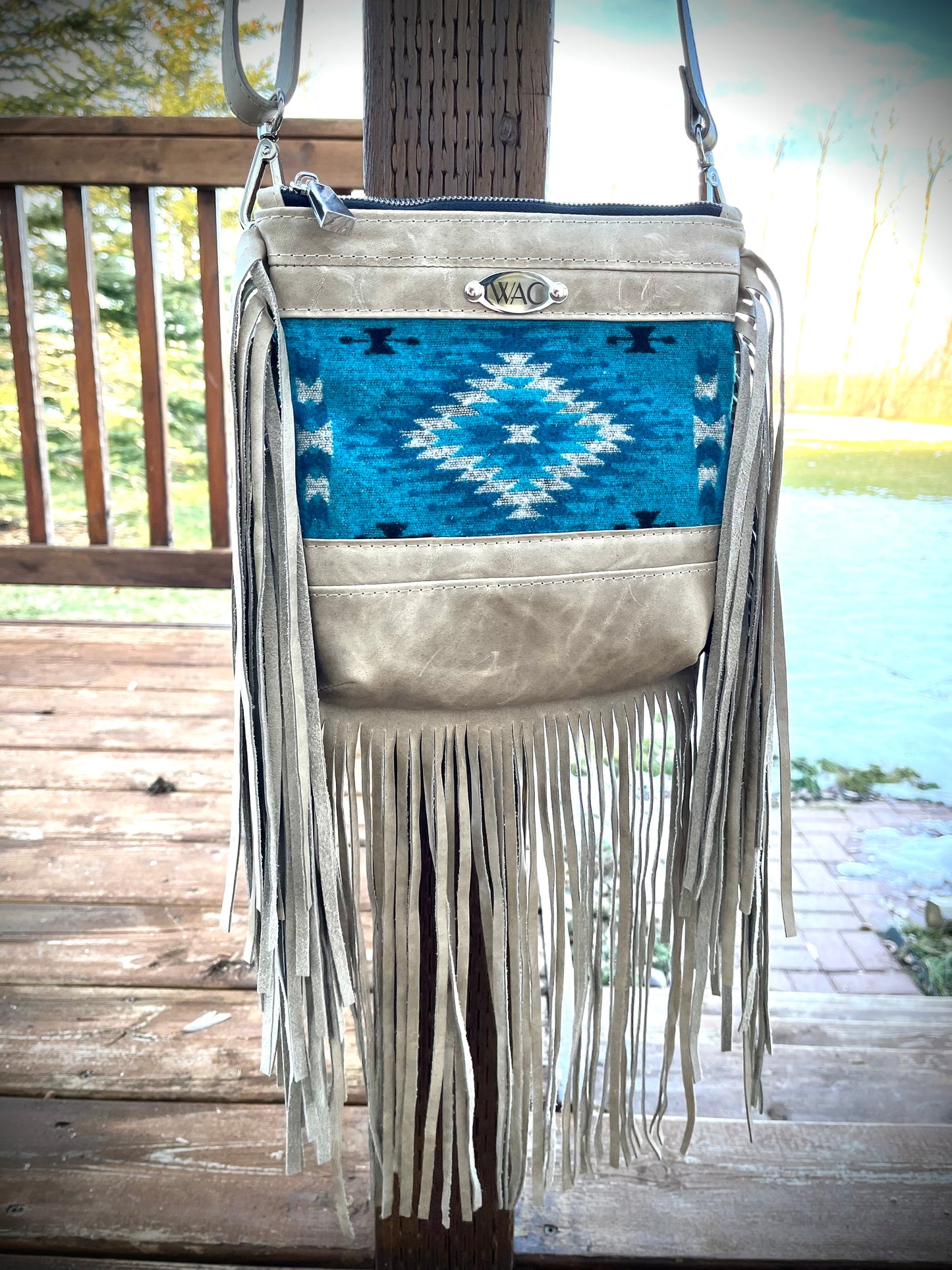 Leather Fringe with Wool contrast Crossbody Purse