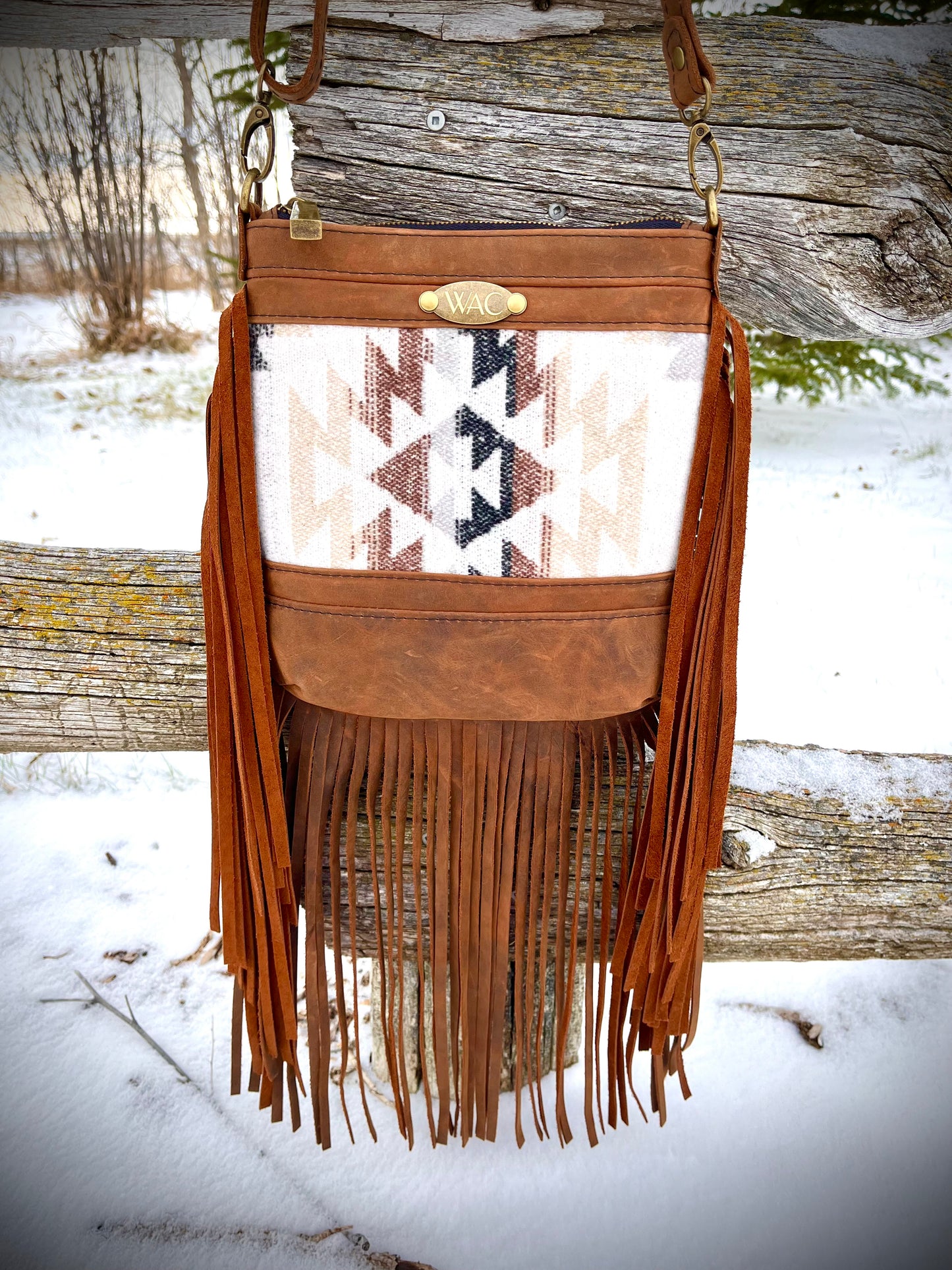 Distressed Leather Fringe and Wool Purse