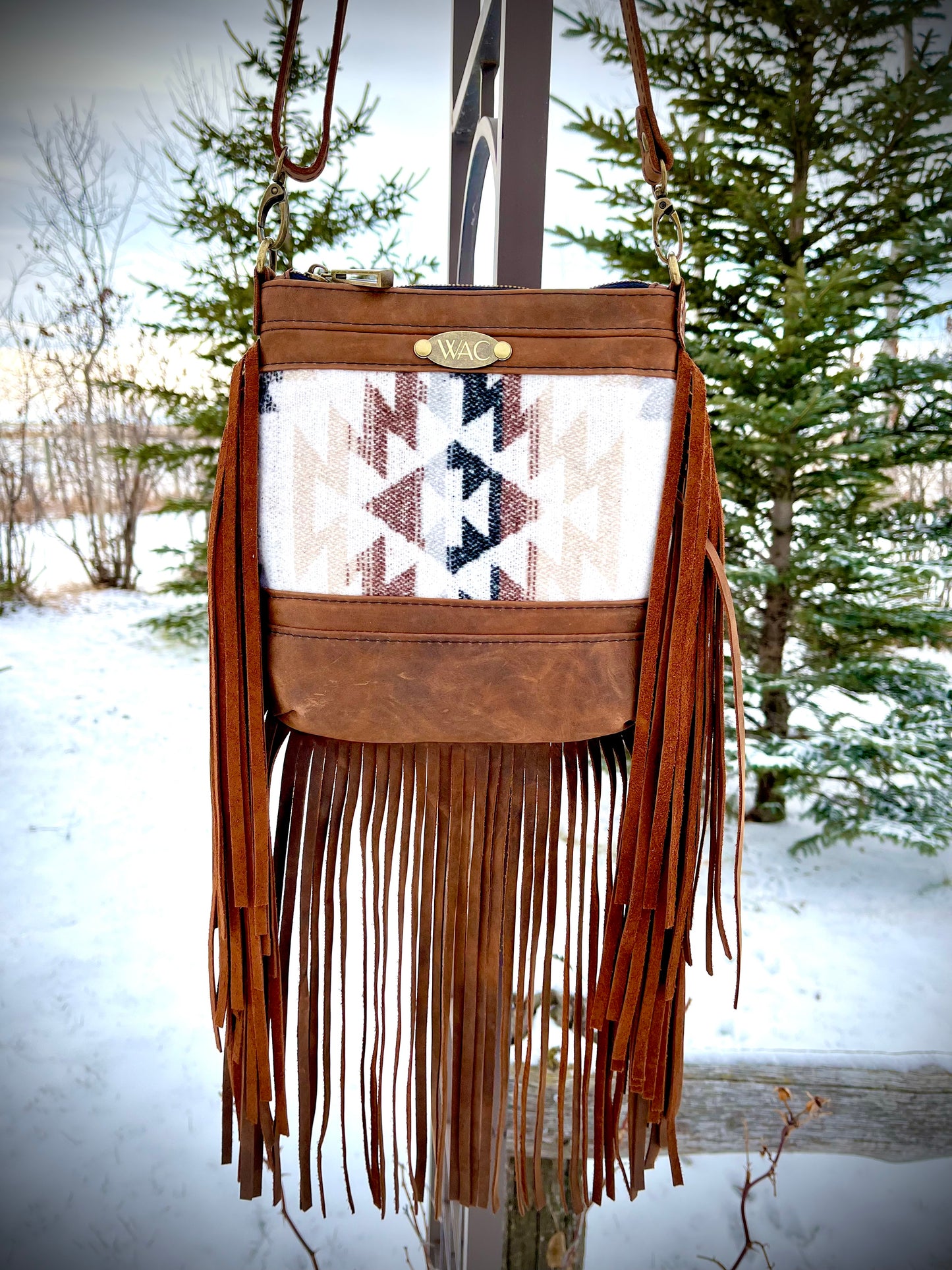 Distressed Leather Fringe and Wool Purse