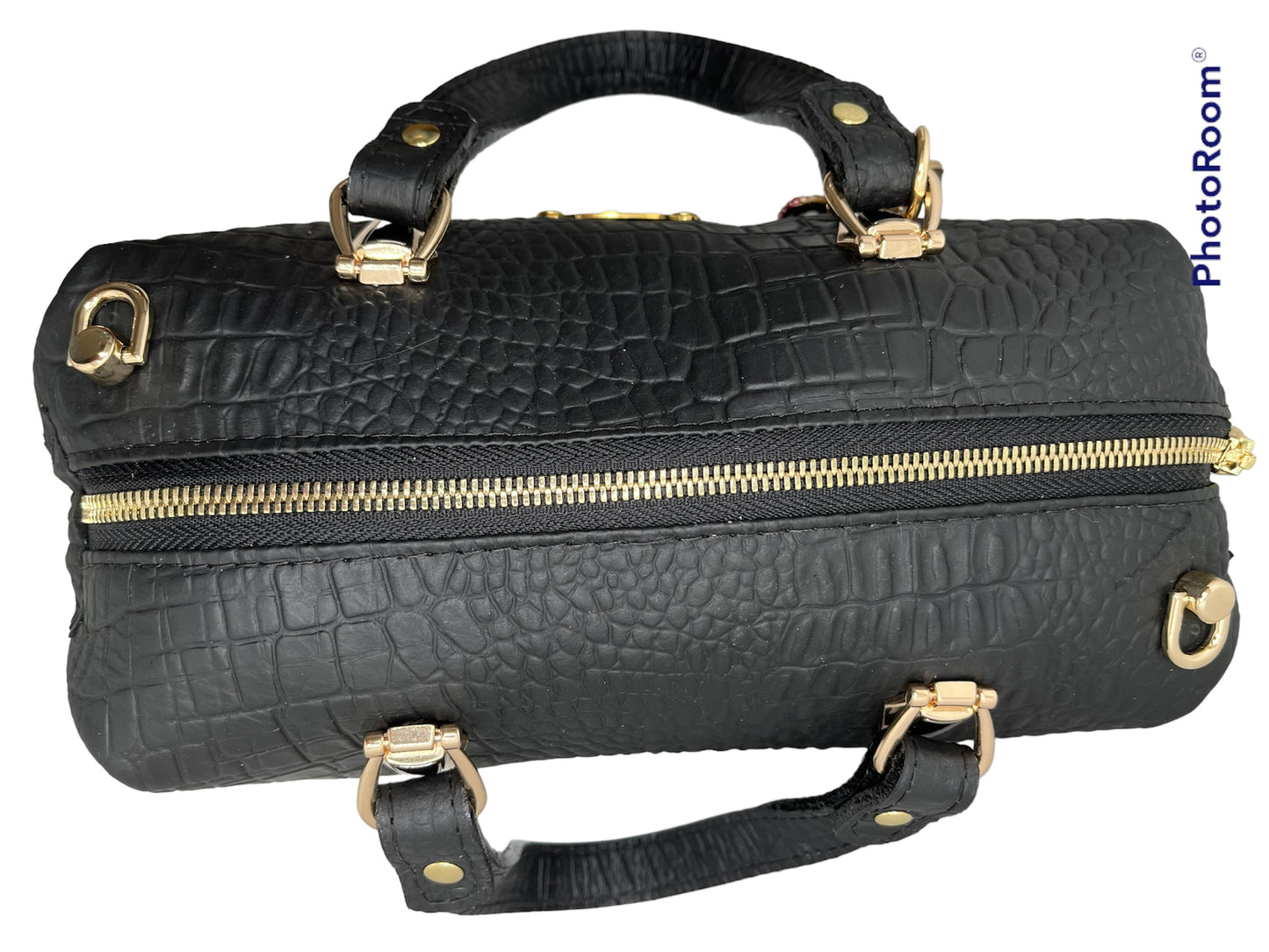 Black Italian Alligator Embossed Leather Handbag