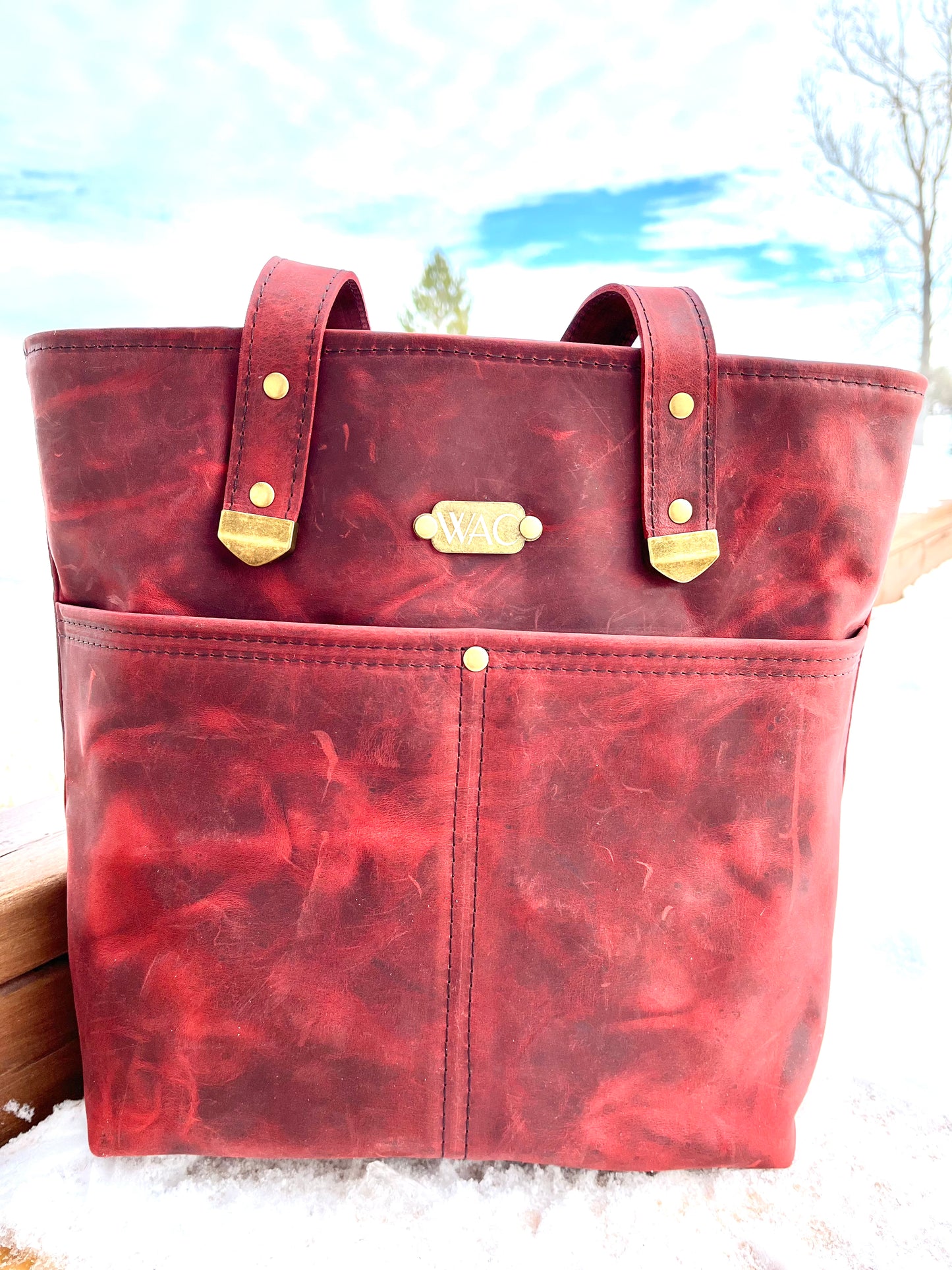 Distressed Red Leather Tote