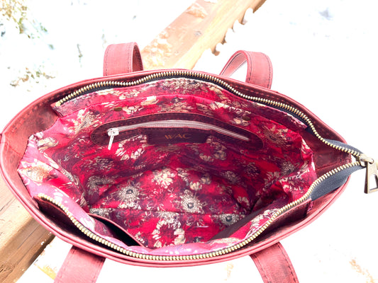 Distressed Red Leather Tote