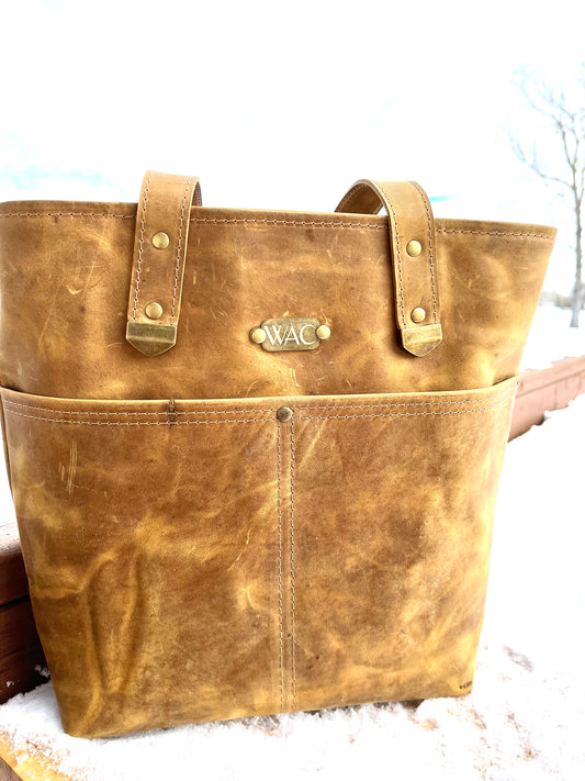 Mustard Yellow Distressed Leather Tote