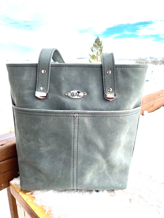 Distressed Blue Leather Tote